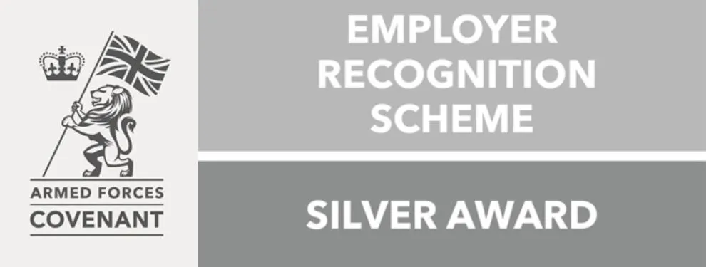 Image of the Ministry of Defence Employer Recognition Scheme – Silver Award, part of The Armed Forces Covenant.